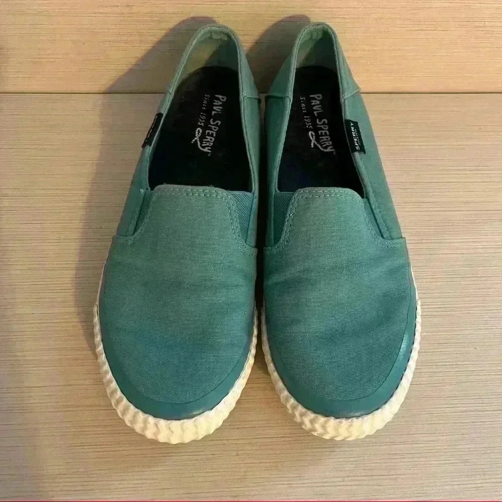 Sperry Slip-on Shoes Blue Canvas Boat Shoes Size 8 - Picture 2 of 9